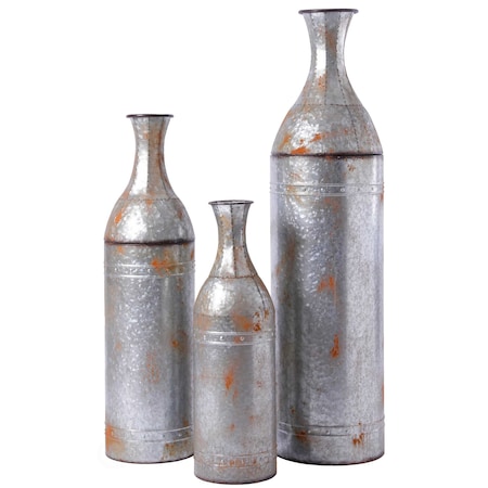 Vintiquewise Rustic Farmhouse Style Galvanized Metal Floor Vase Decoration, PK 3 QI003484.3